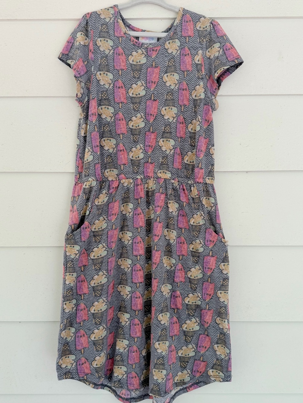 Kids Pink and Gray Graphic Pocket Dress- LuLaroe Mae 12